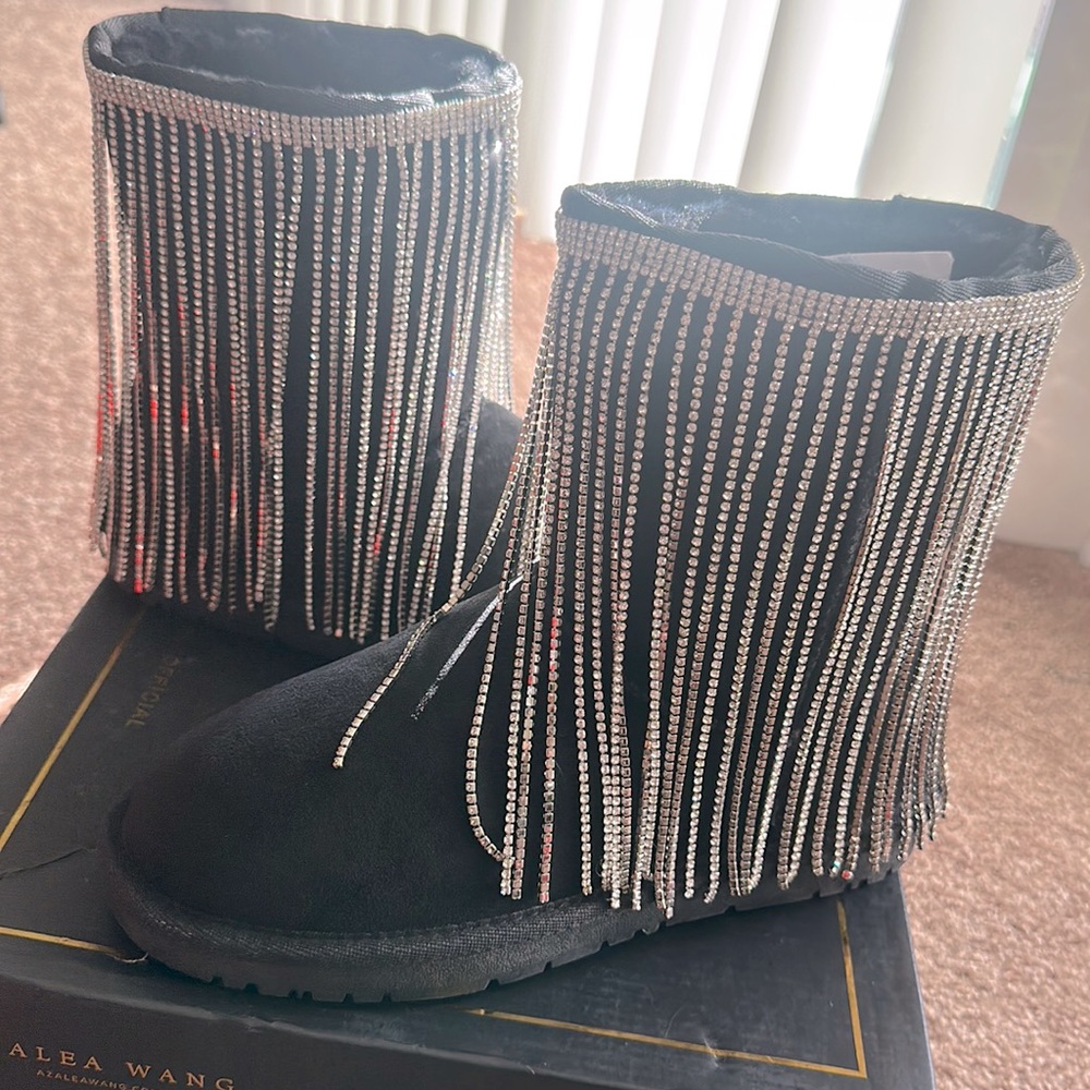 Azalea Wang Rhinestone and Suede boot